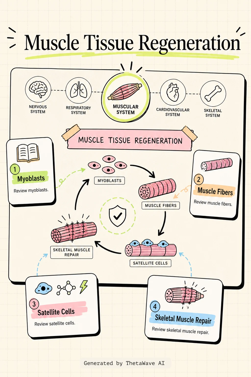 Infographic for Anatomy and Physiology 2e: 10.9 Development and Regeneration of Muscle Tissue