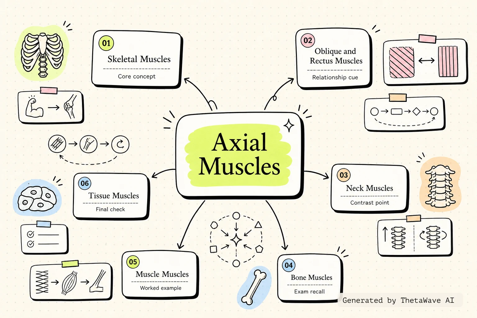 Mind map for Anatomy and Physiology 2e: 11.3 Axial Muscles of the Head, Neck, and Back