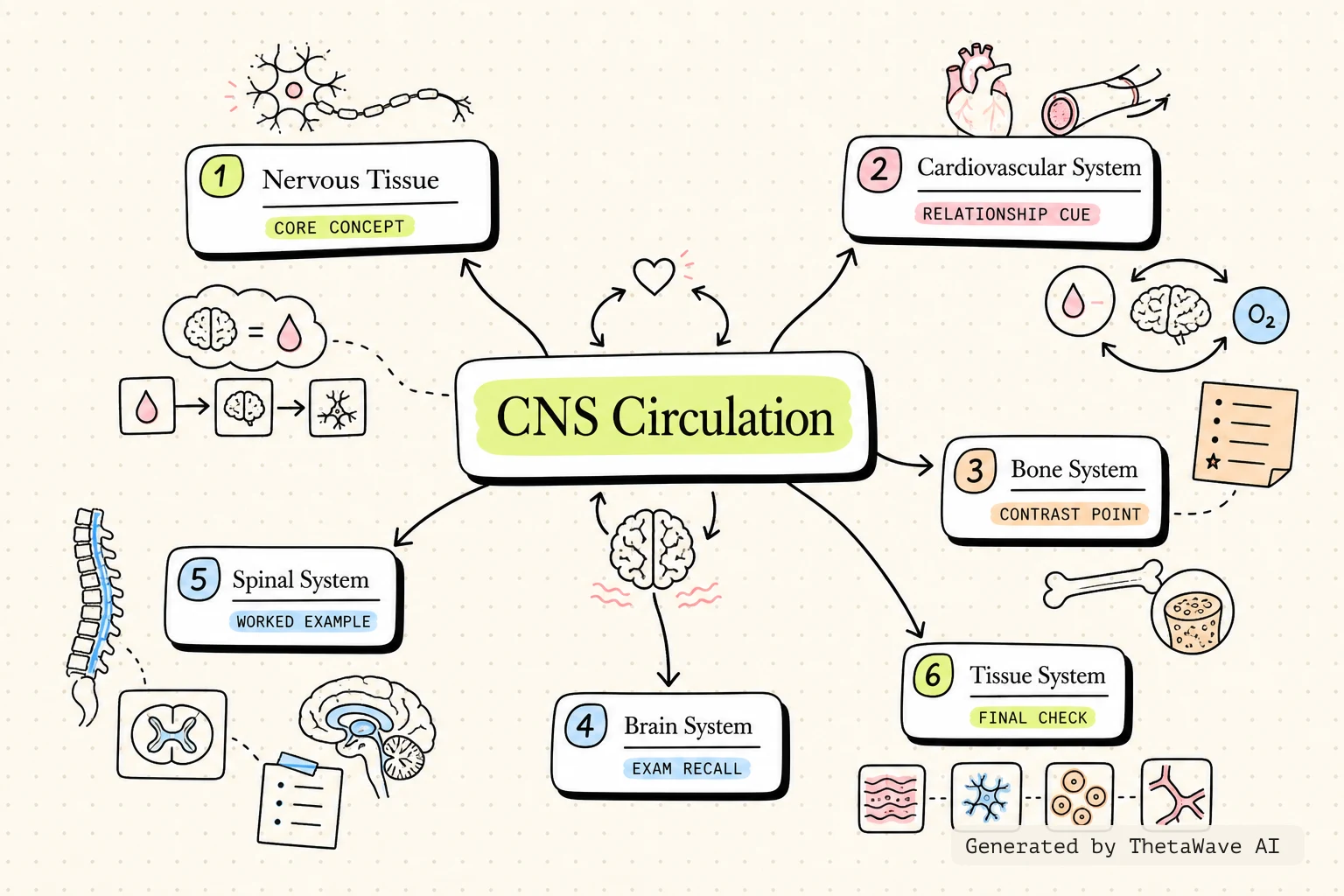 Mind map for Anatomy and Physiology 2e: 13.3 Circulation and the Central Nervous System