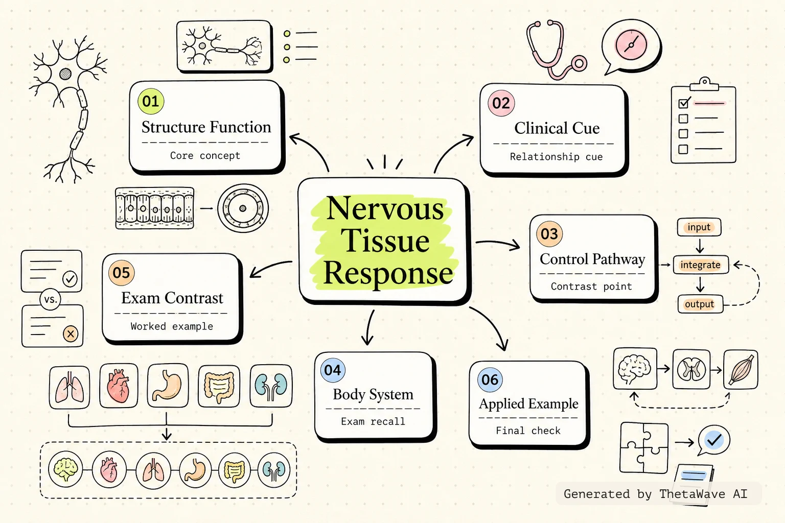 Mind map for Anatomy and Physiology 2e: 4.5 Nervous Tissue Mediates Perception and Response