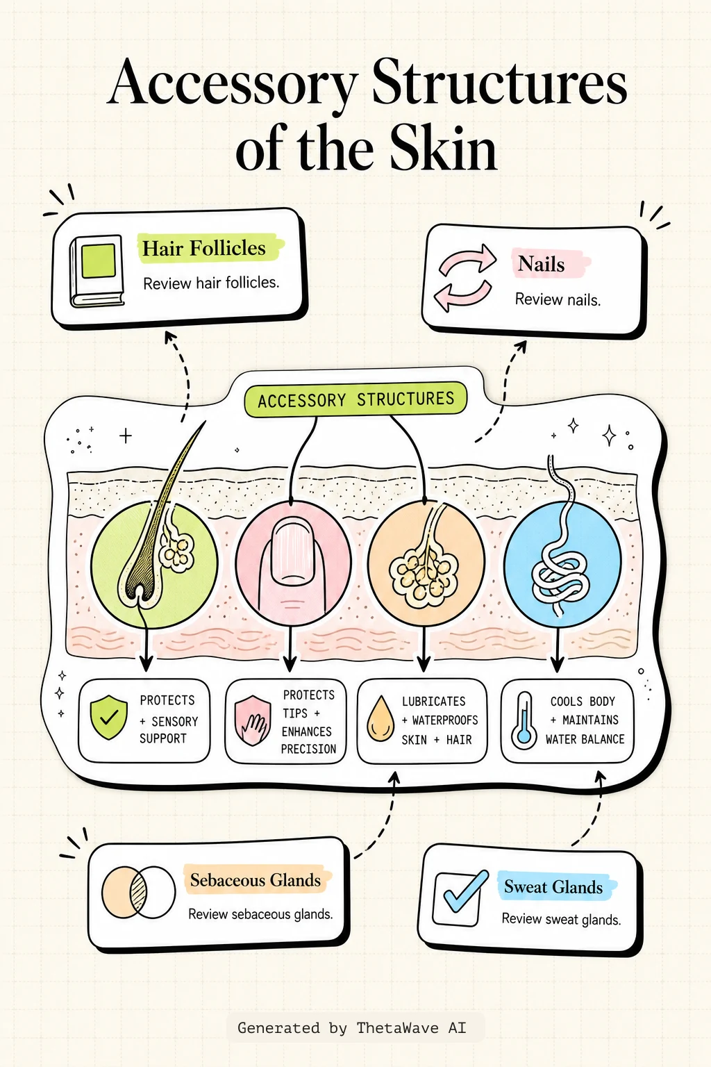 Infographic for Anatomy and Physiology 2e: 5.2 Accessory Structures of the Skin