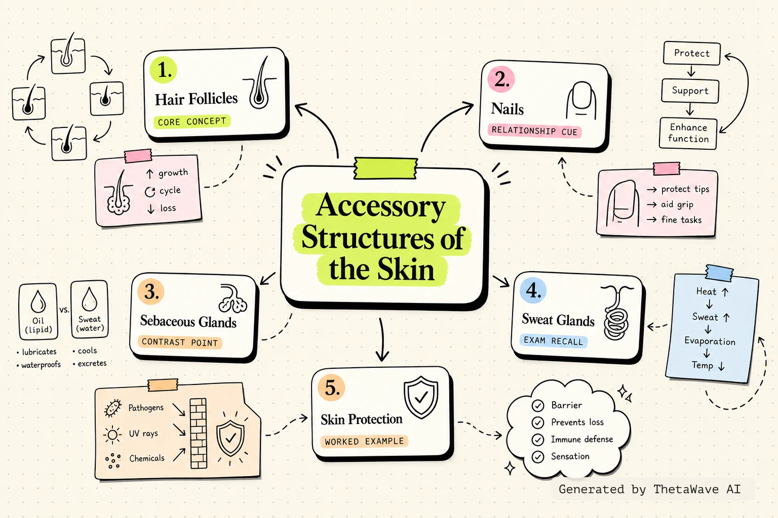 Mind map for Anatomy and Physiology 2e: 5.2 Accessory Structures of the Skin