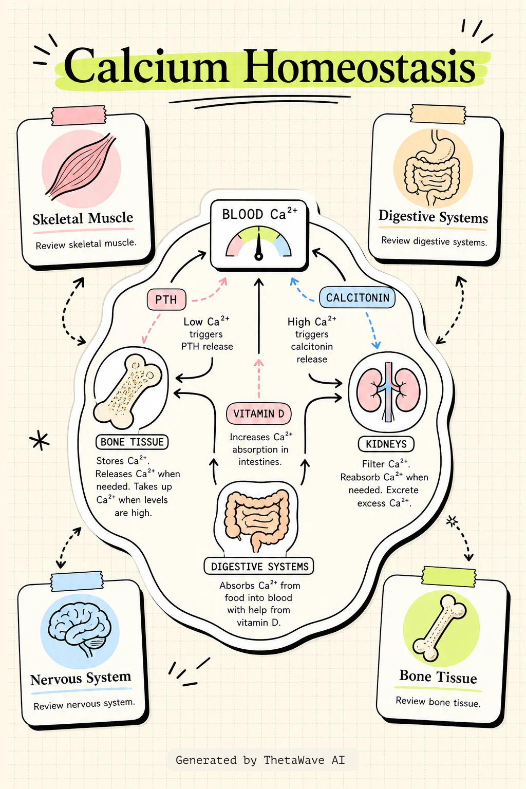 Infographic for Anatomy and Physiology 2e: 6.7 Calcium Homeostasis: Interactions of the Skeletal System and Other Organ Systems