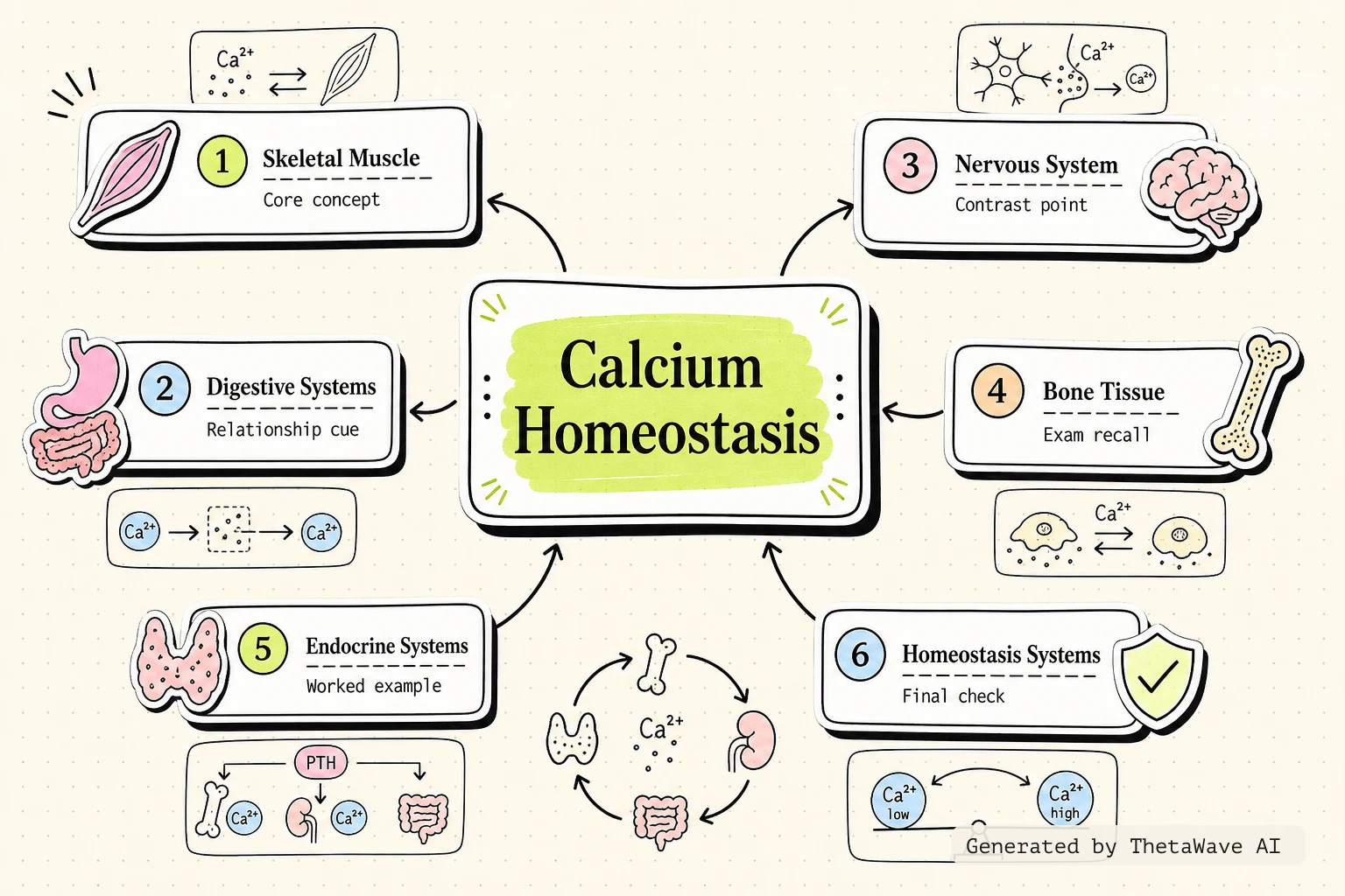 Mind map for Anatomy and Physiology 2e: 6.7 Calcium Homeostasis: Interactions of the Skeletal System and Other Organ Systems