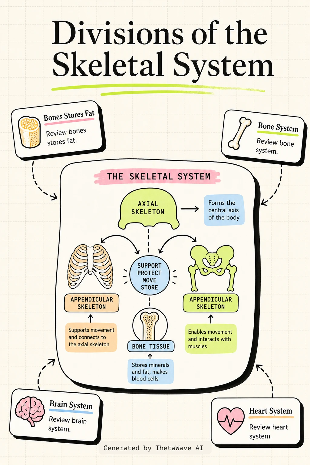 Infographic for Anatomy and Physiology 2e: 7.1 Divisions of the Skeletal System