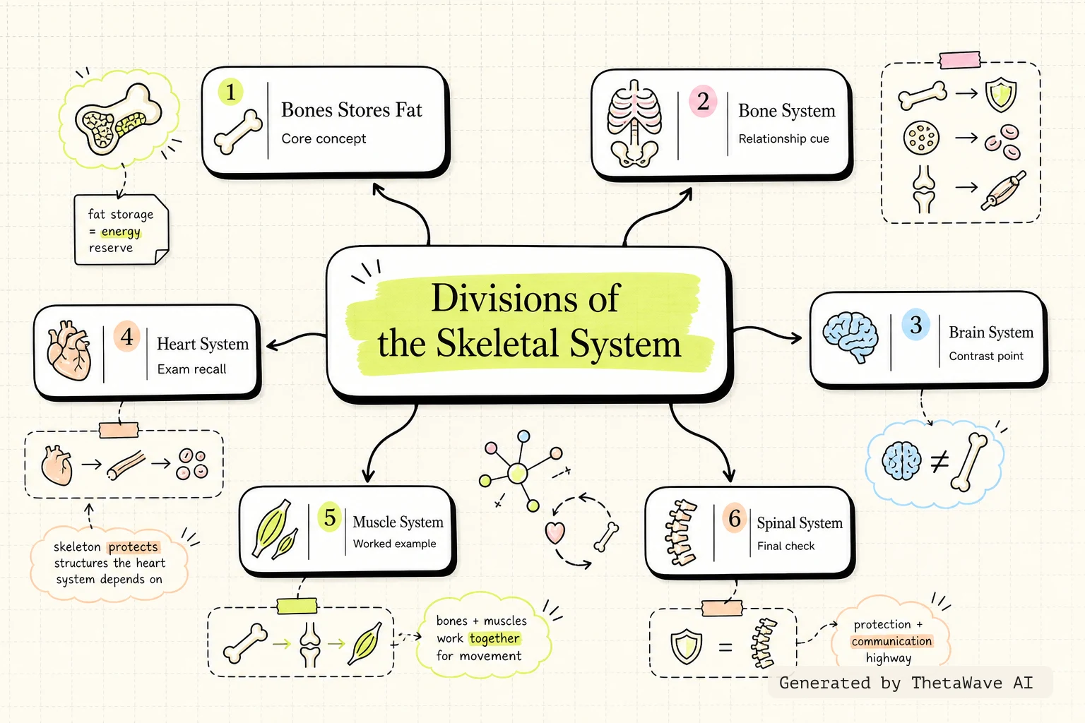 Mind map for Anatomy and Physiology 2e: 7.1 Divisions of the Skeletal System