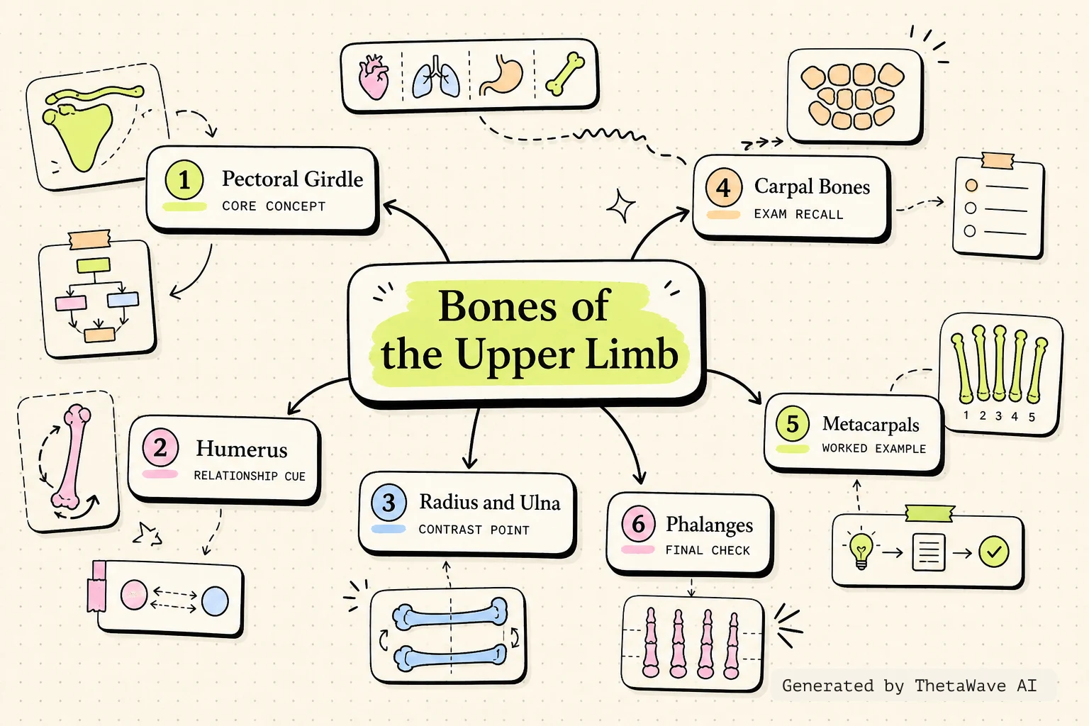 Mind map for Anatomy and Physiology 2e: 8.2 Bones of the Upper Limb