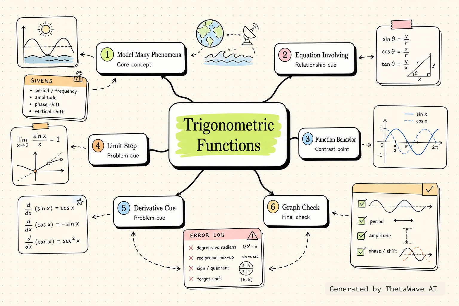 Mind map for Calculus Volume 1: 1.3 Trigonometric Functions
