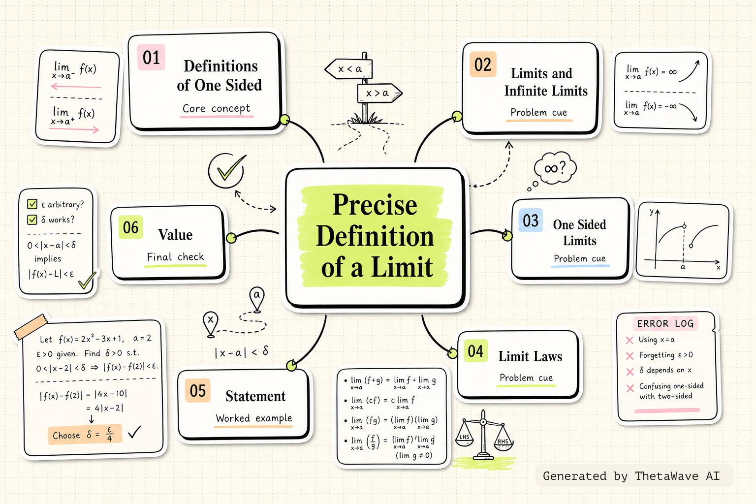 Mind map for Calculus Volume 1: 2.5 The Precise Definition of a Limit