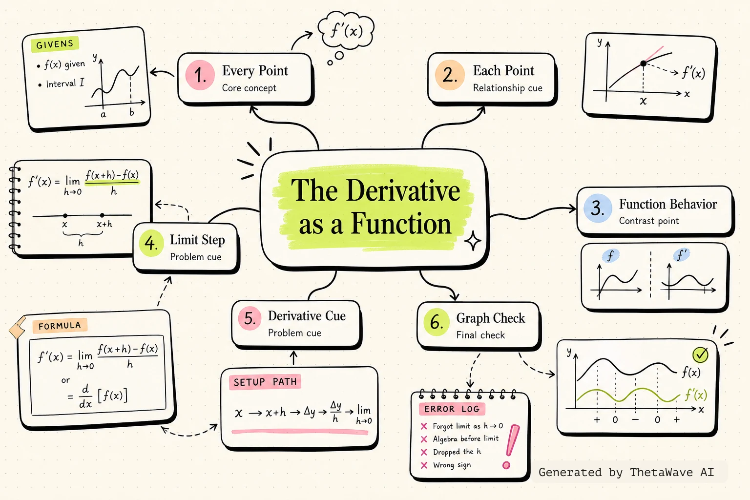 Mind map for Calculus Volume 1: 3.2 The Derivative as a Function