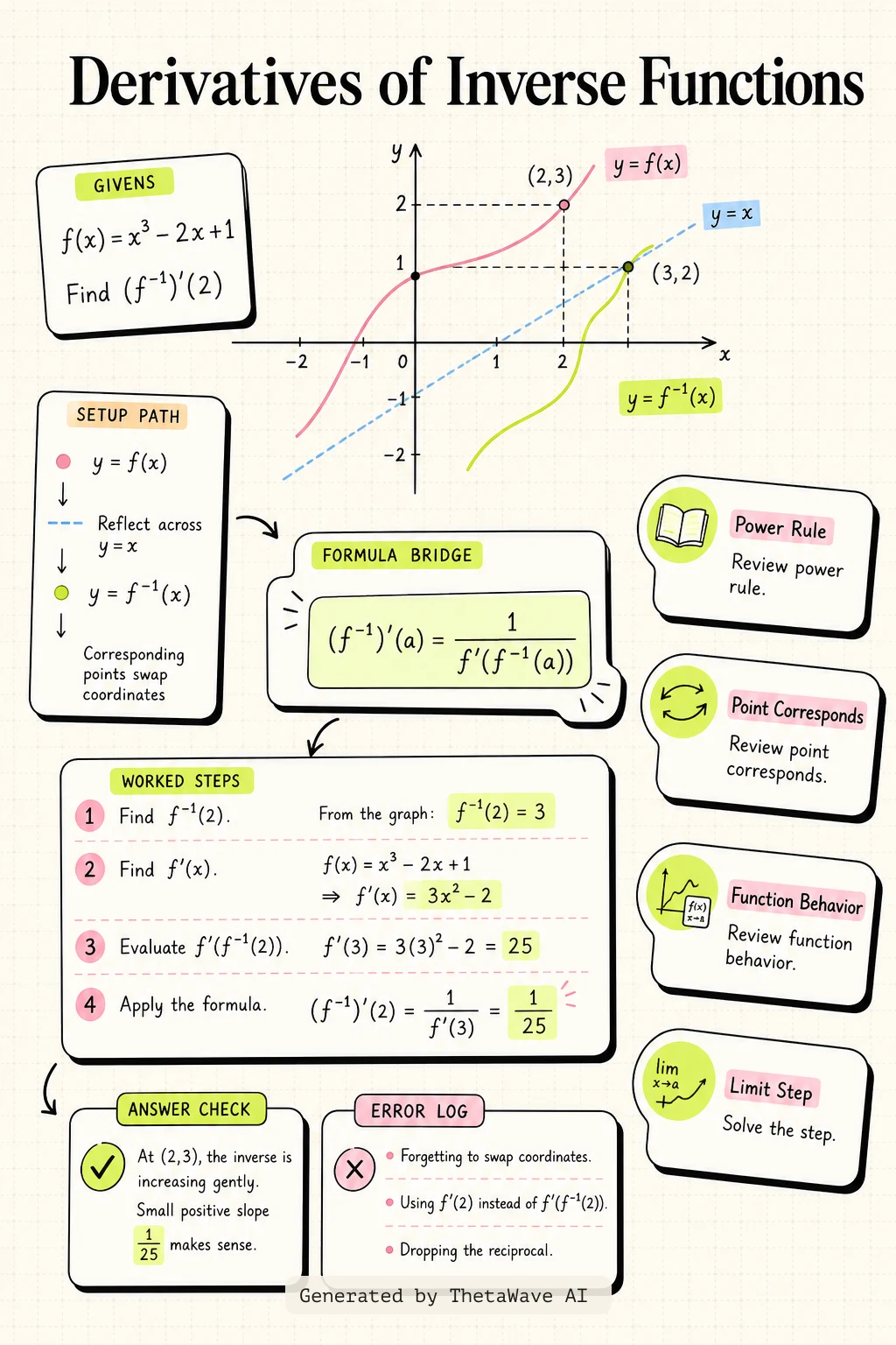 Infographic for Calculus Volume 1: 3.7 Derivatives of Inverse Functions