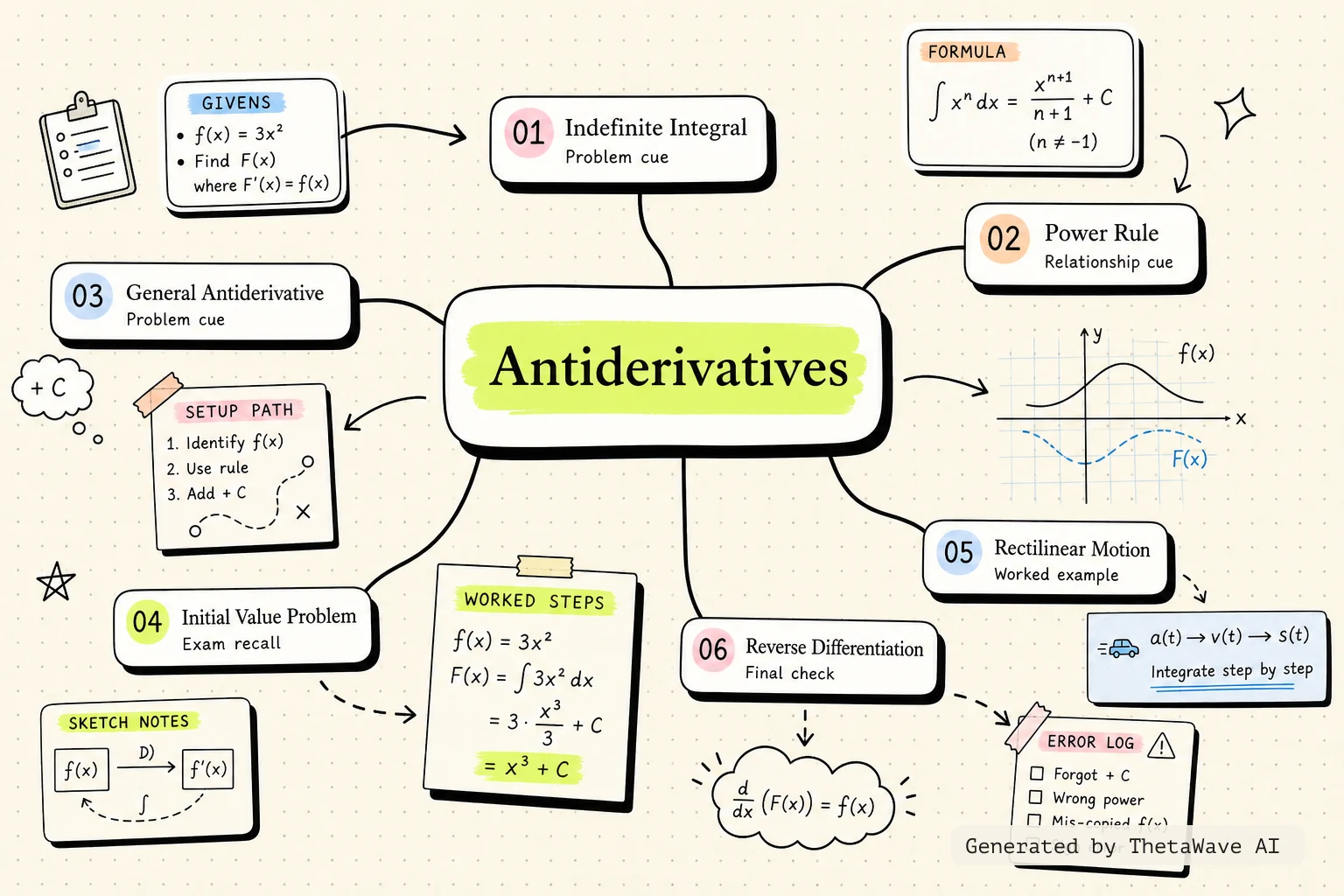 Mind map for Calculus Volume 1: 4.10 Antiderivatives