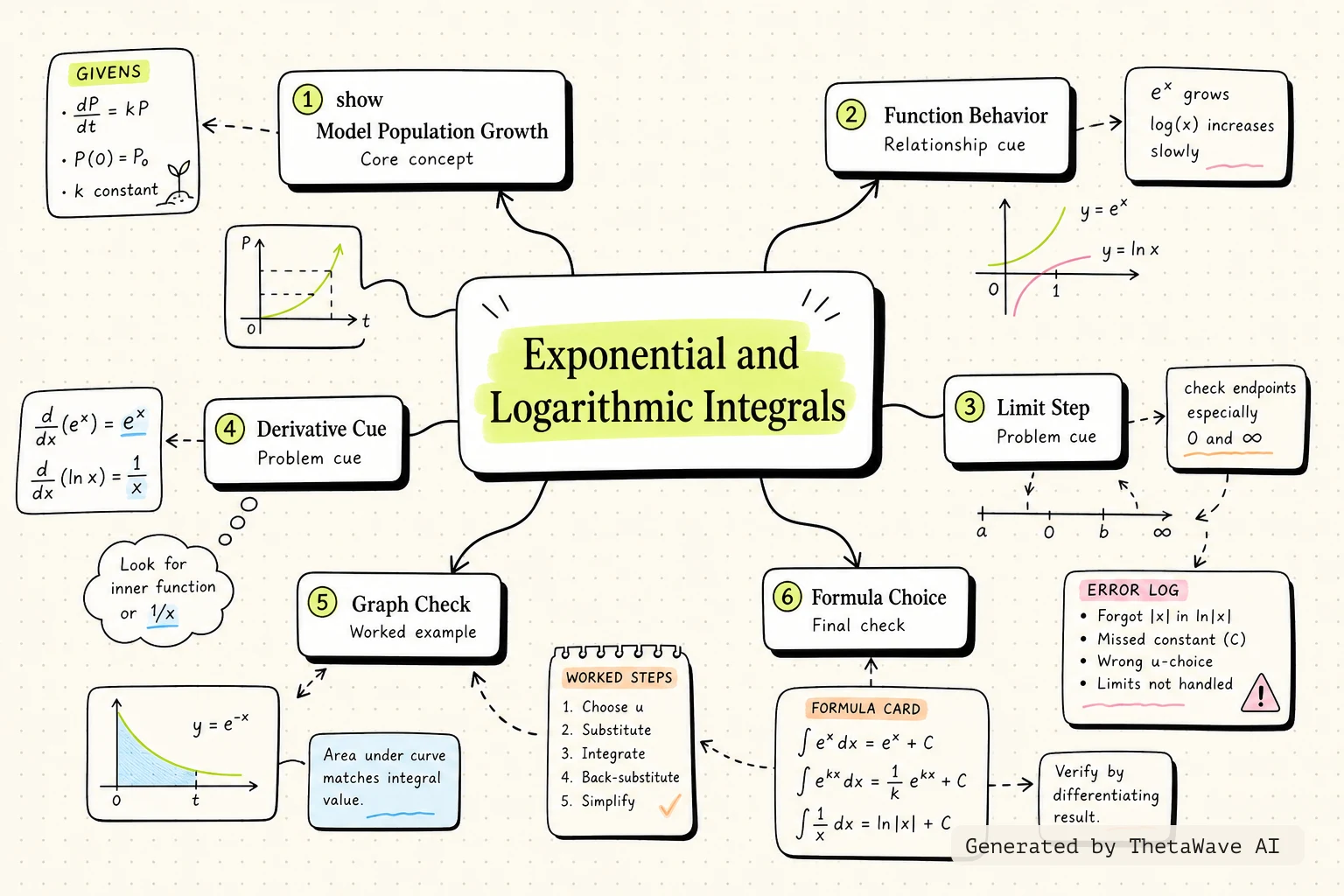 Mind map for Calculus Volume 1: 5.6 Integrals Involving Exponential and Logarithmic Functions