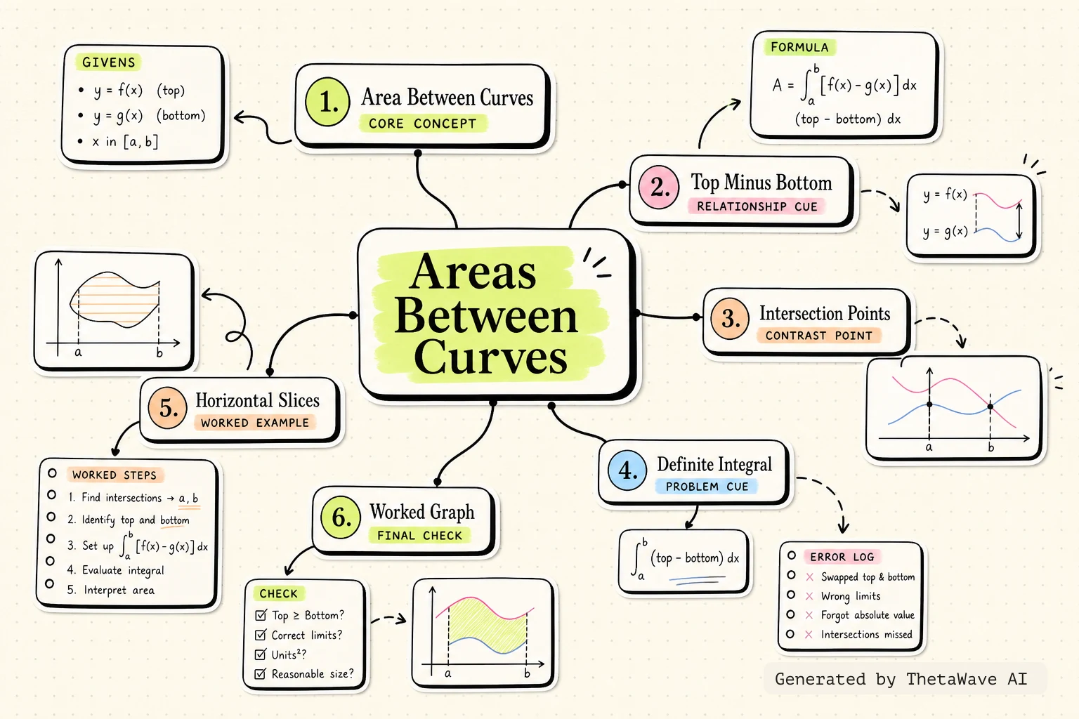 Mind map for Calculus Volume 1: 6.1 Areas between Curves