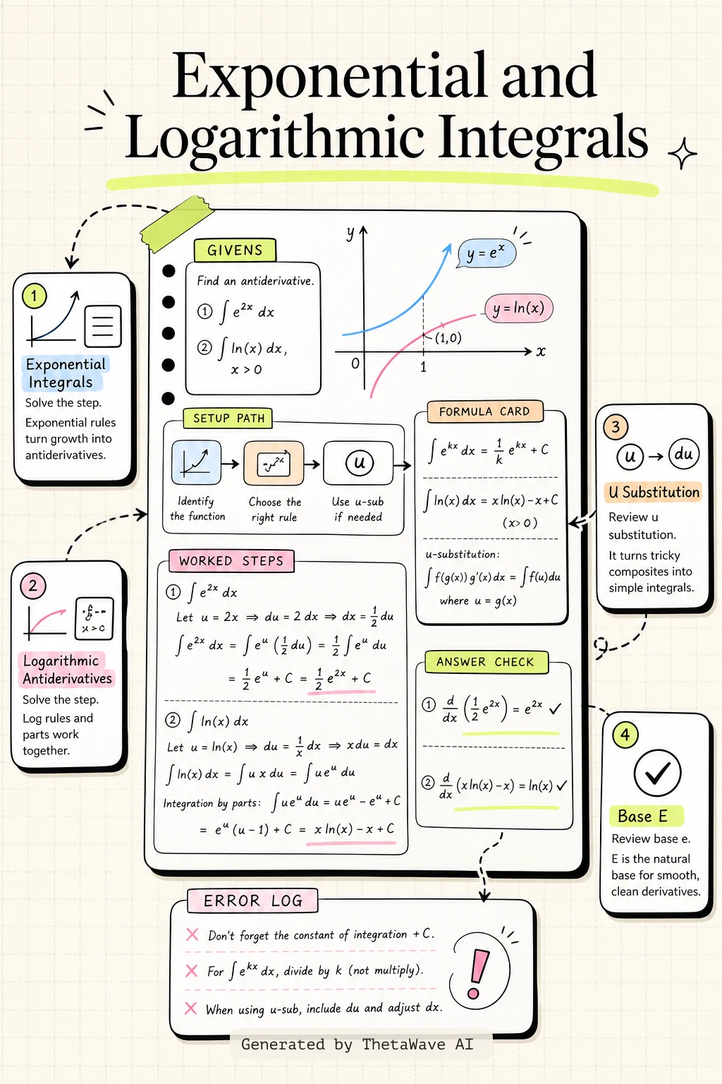 Infographic for Calculus Volume 1: 6.7 Integrals, Exponential Functions, and Logarithms