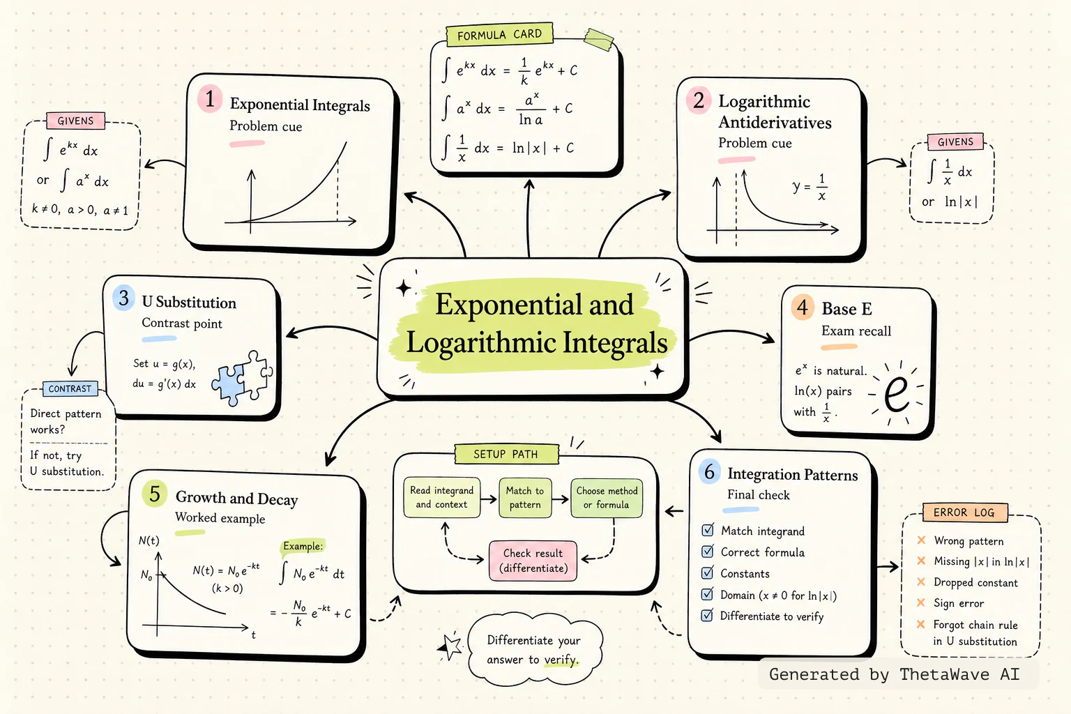 Mind map for Calculus Volume 1: 6.7 Integrals, Exponential Functions, and Logarithms