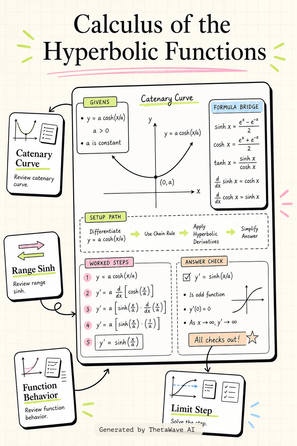 Infographic for Calculus Volume 1: 6.9 Calculus of the Hyperbolic Functions