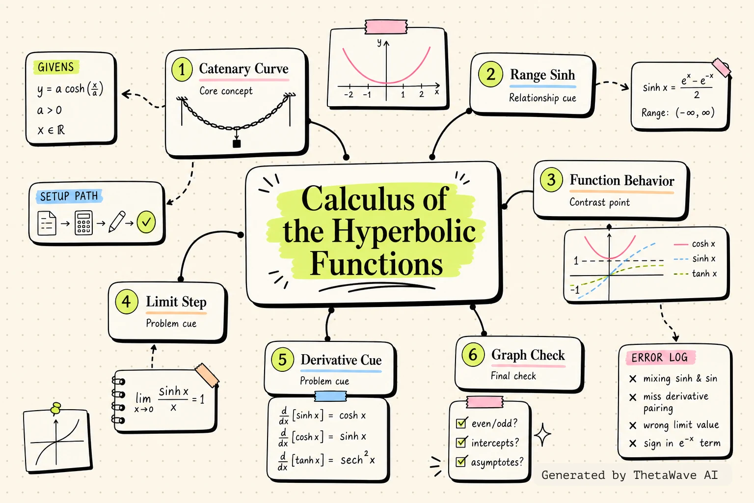 Mind map for Calculus Volume 1: 6.9 Calculus of the Hyperbolic Functions