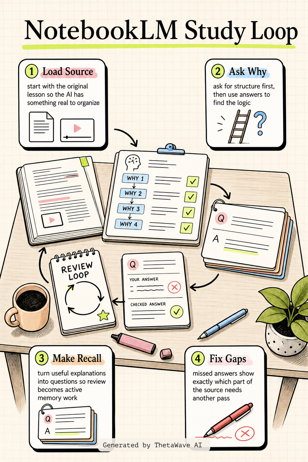 Infographic for how I’d use NotebookLM for studying to learn ANY subject