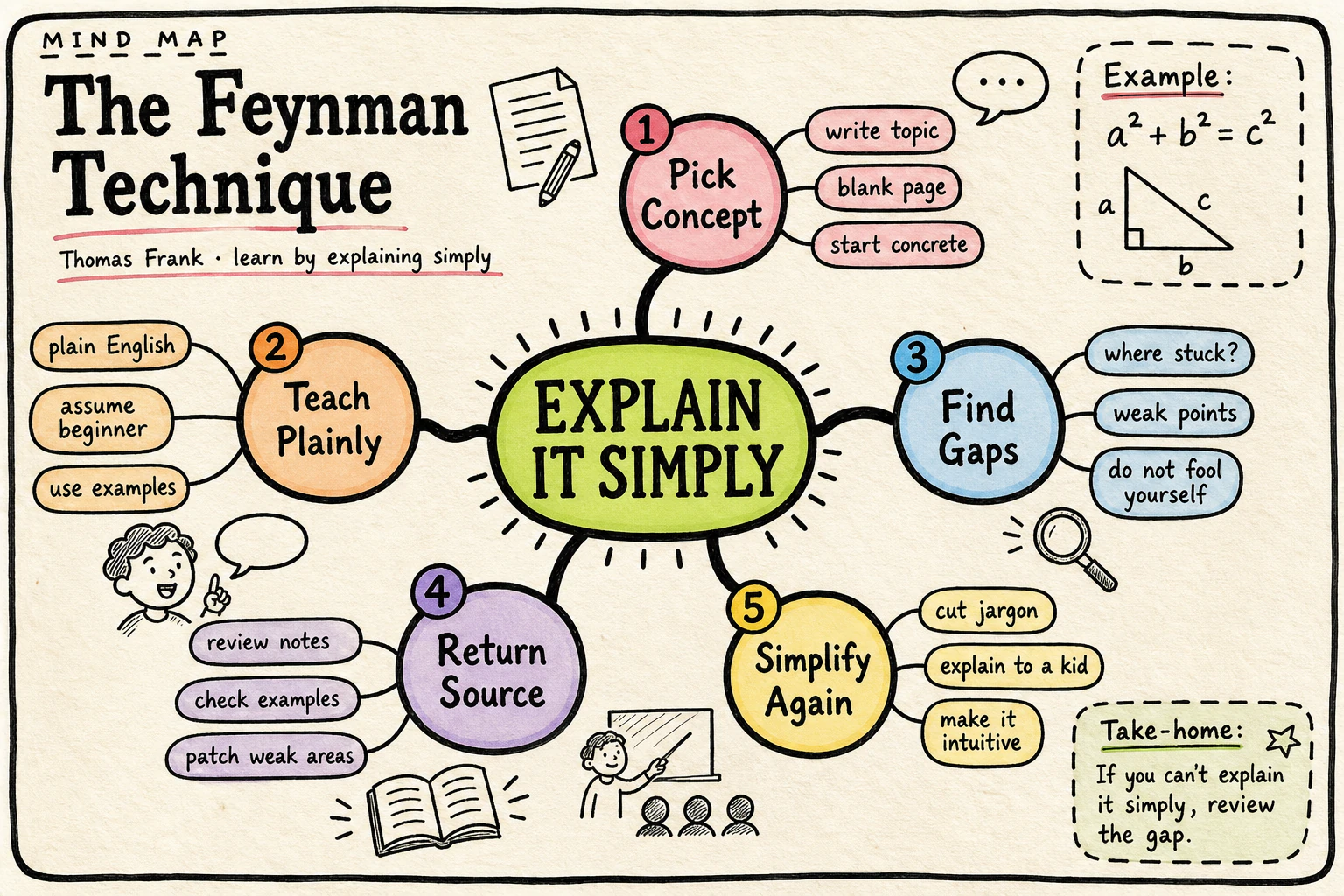 Mind map for How to Learn Faster with the Feynman Technique (Example Included)