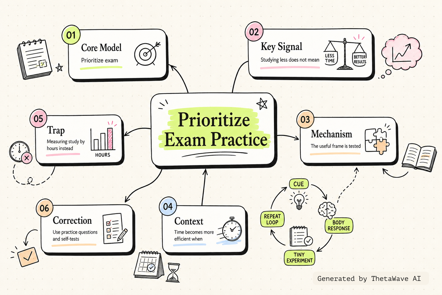 Mind map for how to study less and get higher grades