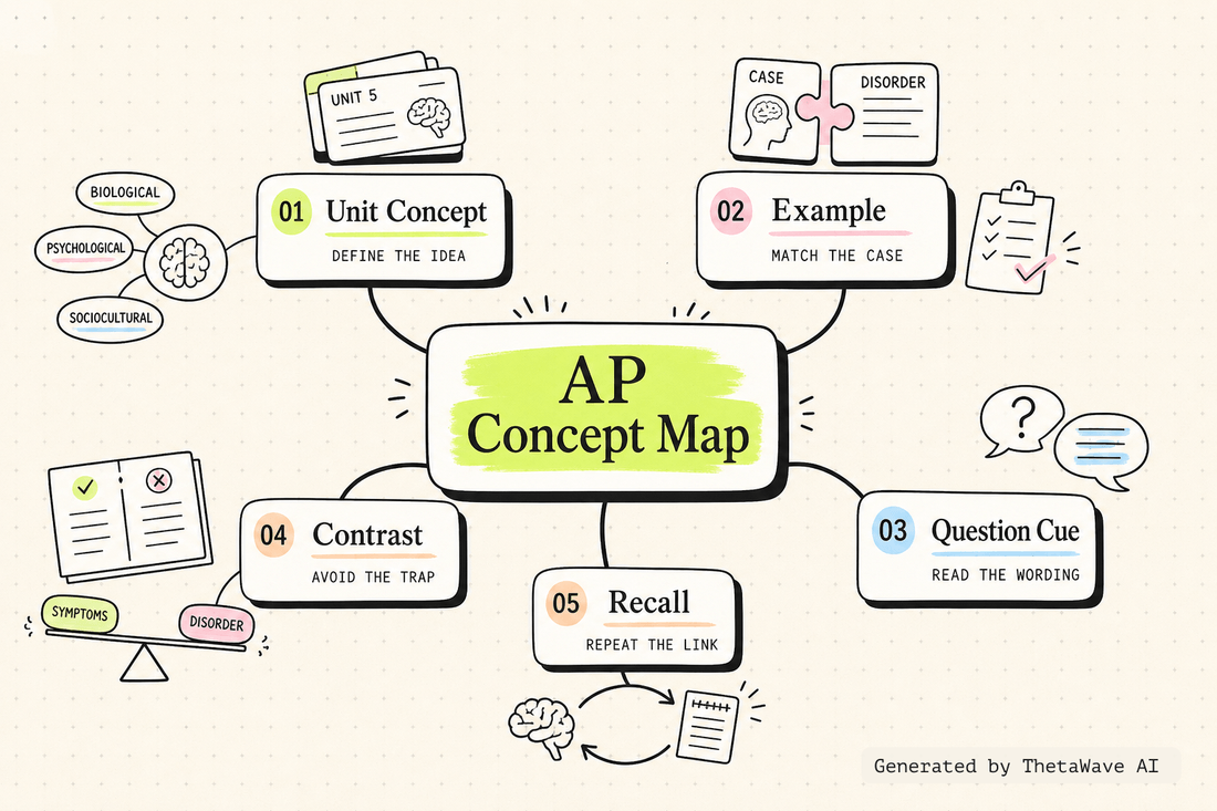 Mind map for Psychological Disorders Summary (AP Psychology Review Unit 5 Topic 4)