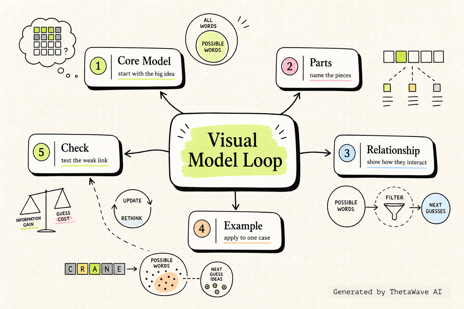 Mind map for Solving Wordle using information theory